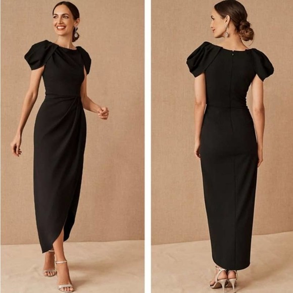 New Anthropologie BHLDN Marceau High-Low Crepe Dress Black (size 6)